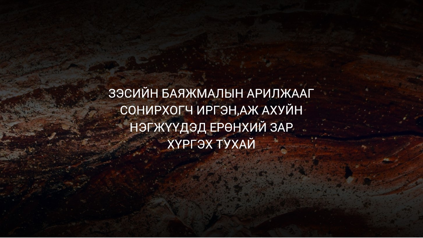 ЗЭСИЙН БАЯЖМАЛЫН АРИЛЖААГ СОНИРХОГЧ ИРГЭН, АЖ АХУЙН НЭГЖҮҮДЭД
