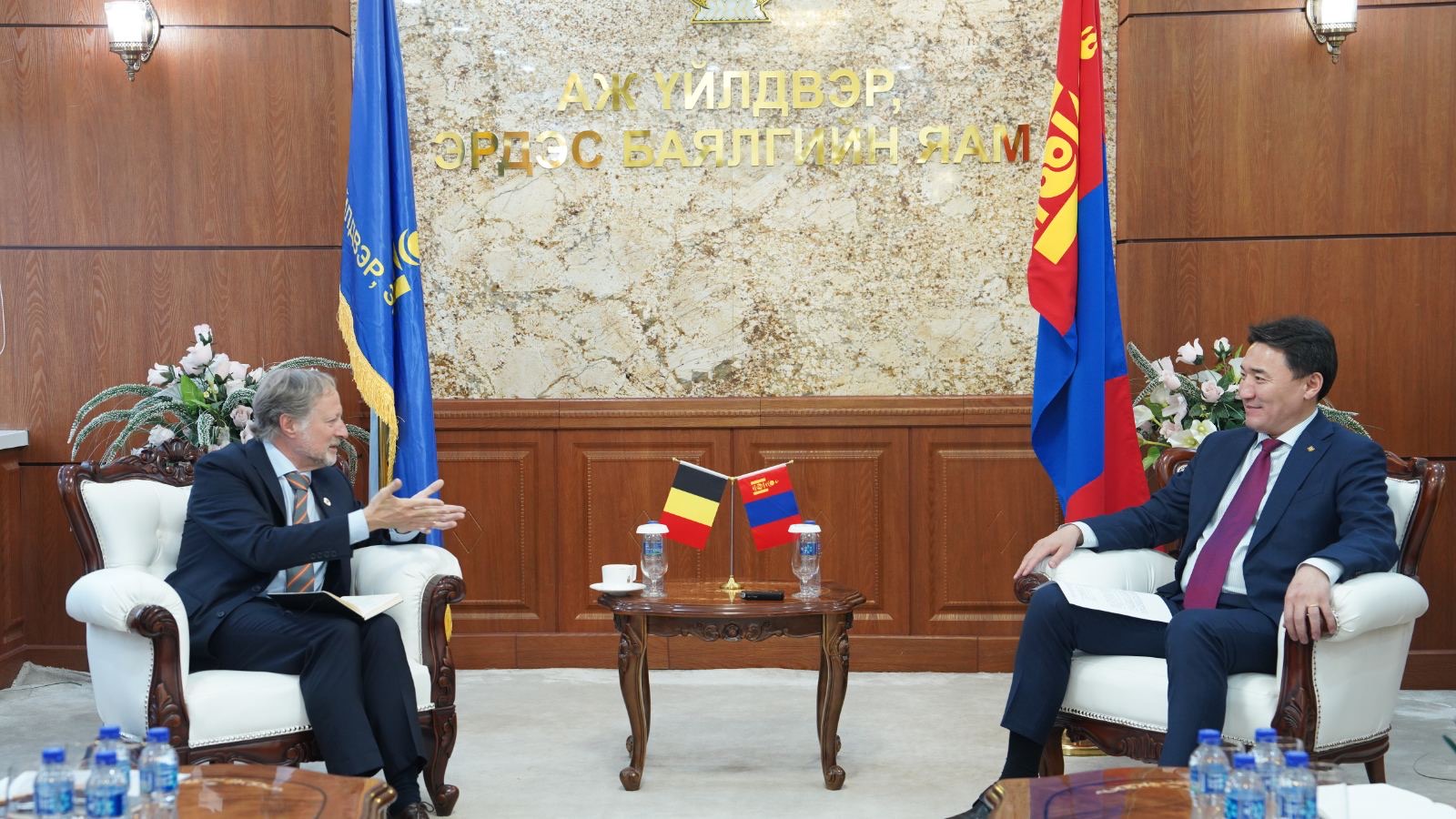 G. Damdinnyam, Minister of Industry and Mineral Resources, received Bruno Angelet,Non- Resident Ambassador of the Kingdom of Belgium to Mongolia.